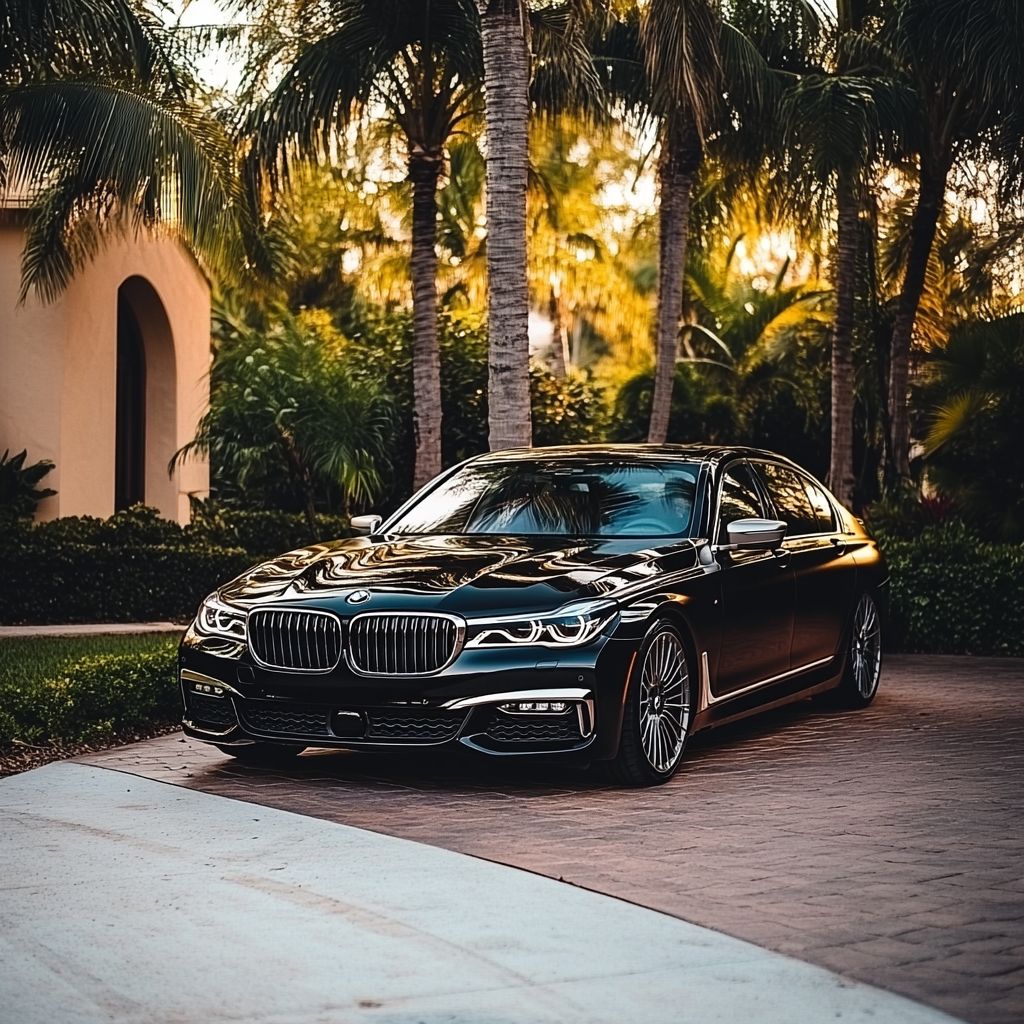 Black sedan car service with chauffeur waiting at door - SeaTac Transportation