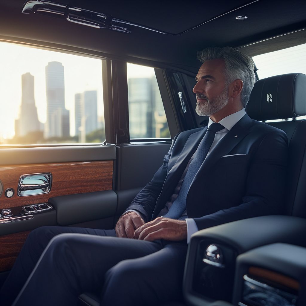 Black sedan car service with chauffeur waiting at door - SeaTac Transportation
